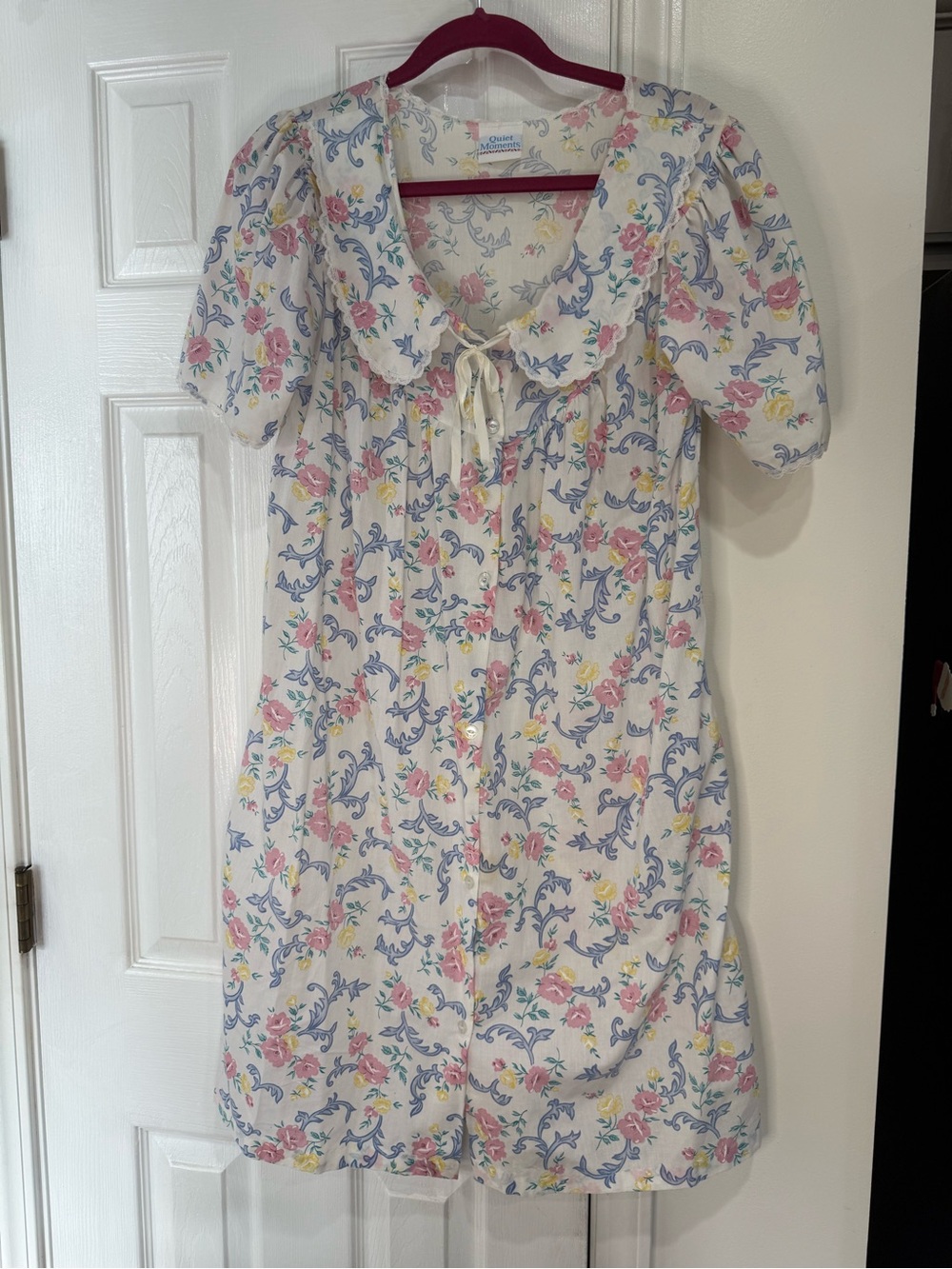 Classic Floral Tie-Front Nightgown in Cream with Pastel Print